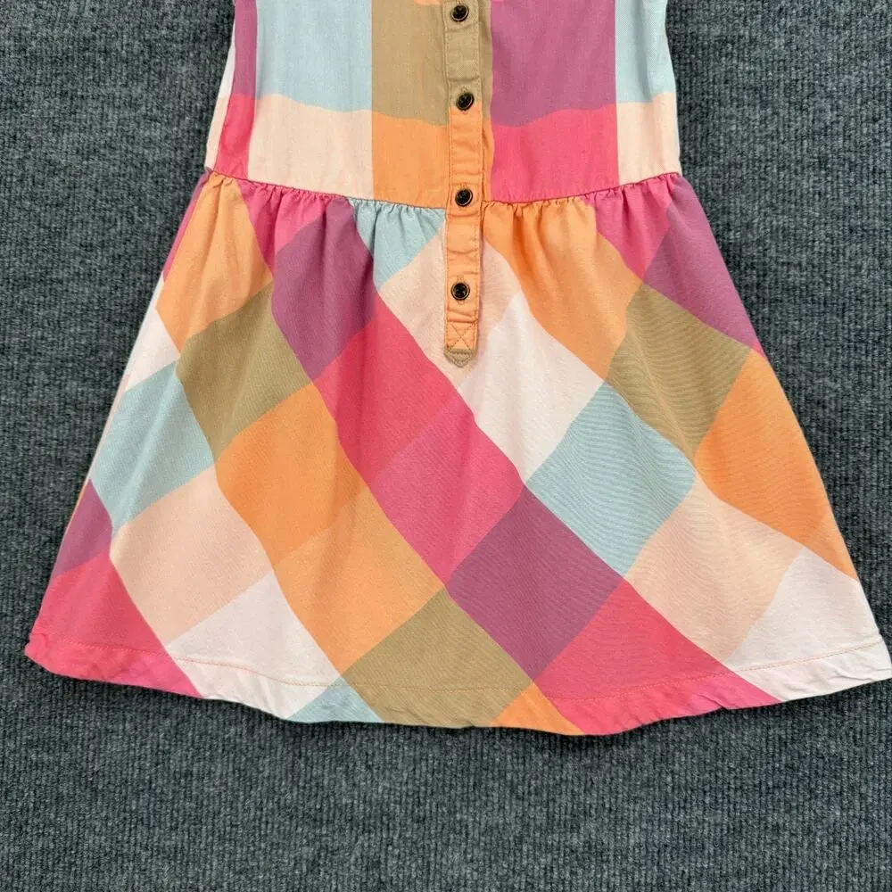 Carters Girls Plaid Flutter Sleeve Dress Size 4T Pink Blue Cotton Viscose Ruffle